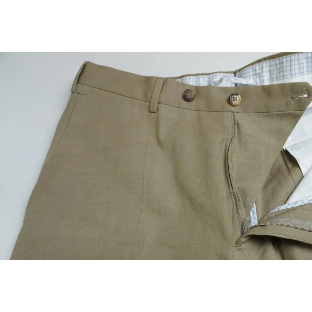 Luigi Borrelli Khaki Brown 100% Cotton Pants Sz 48 NEW